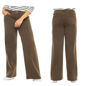 Kancan Shreya High-Rise Wide Leg Jeans 29" Brown Stretch Denim Retro 90s Boho